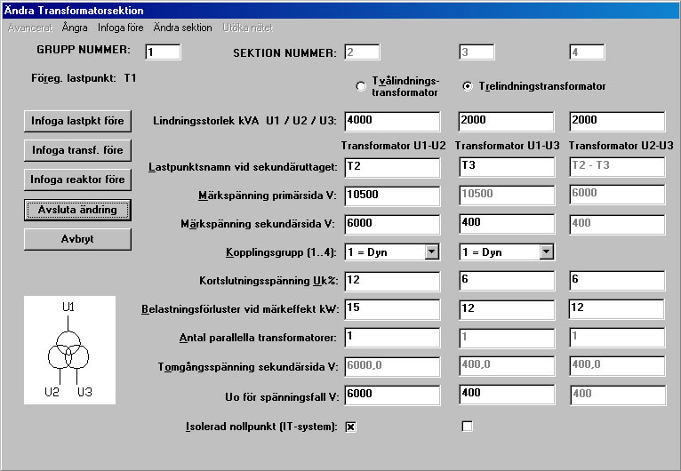 Sektion med transformering